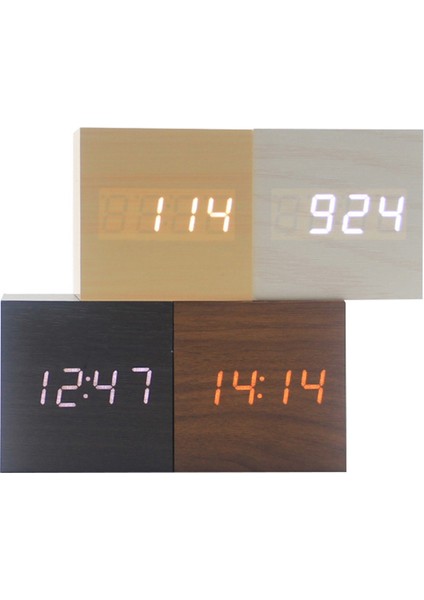 Mavi Işık Dijital Termometre Çalar Saat Ahşap LED Aydınlatmalı Ses Kontrolü Retro Glow Izle Masaüstü Masa Aydınlık Saat Ev Dekorasyon (Yurt Dışından)