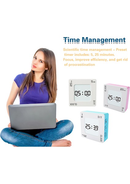 A3 Siyah-Beyaz Diy Zaman Yönetimi Pomodoro Zamanlayıcı 4 Mod Hatırlatma Dijital Saat Yaratıcı Kare Çalar Saat Titreşim Yanıp Sönen Arka Işık Zamanlayıcı (Yurt Dışından)