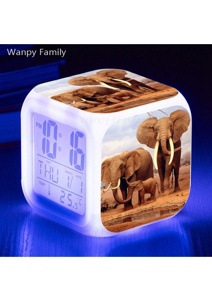 Gümüş Fil 7 Renk Parlayan LED Çalar Saat Çocuk Odası Ev Dekoru Çok Işlevli Dokunmatiksensing Wake Up Timer Taşınabilir Masa Saati (Yurt Dışından) indirimleri