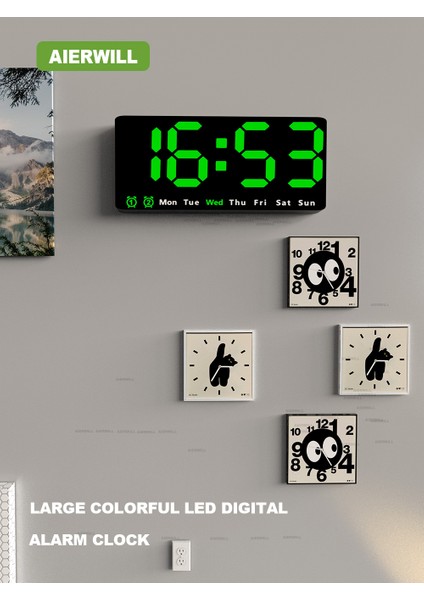 Yeşil Büyük Renkli LED Dijital Alarmlı Saat Datetemperature ile 2 Alarm Büyük Ekran Gündüz Saati Pil Yedekleme 12/24 H Duvar Saati (Yurt Dışından)