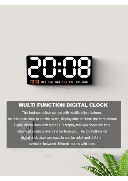Yeşil Büyük Renkli LED Dijital Alarmlı Saat Datetemperature ile 2 Alarm Büyük Ekran Gündüz Saati Pil Yedekleme 12/24 H Duvar Saati (Yurt Dışından)