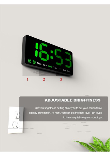 Yeşil Büyük Renkli LED Dijital Alarmlı Saat Datetemperature ile 2 Alarm Büyük Ekran Gündüz Saati Pil Yedekleme 12/24 H Duvar Saati (Yurt Dışından)