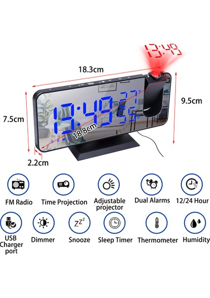 Gül Altın Üzerine Beyaz A LED Dijital Projeksiyon Çalar Saat Yatak Odası Için Tavana Projeksiyon Fm Radyo USB Telefon Şarj Cihazı Zaman Projektörü Çift Yüksek Sesli Saat (Yurt Dışından)