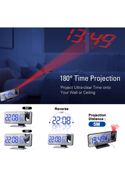 Gül Altın Üzerine Beyaz A LED Dijital Projeksiyon Çalar Saat Yatak Odası Için Tavana Projeksiyon Fm Radyo USB Telefon Şarj Cihazı Zaman Projektörü Çift Yüksek Sesli Saat (Yurt Dışından)