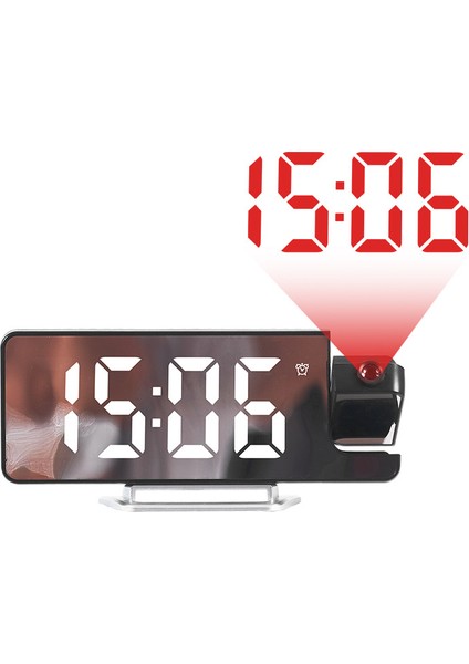 Beyaz Işık Projeksiyonlu Çalar Saat Döndürülebilir Projektör Tarih Aynalı Gece Sehpası Tavan Için LED Ev Ofis Başucu Kablosuz Yatak Odası (Yurt Dışından)