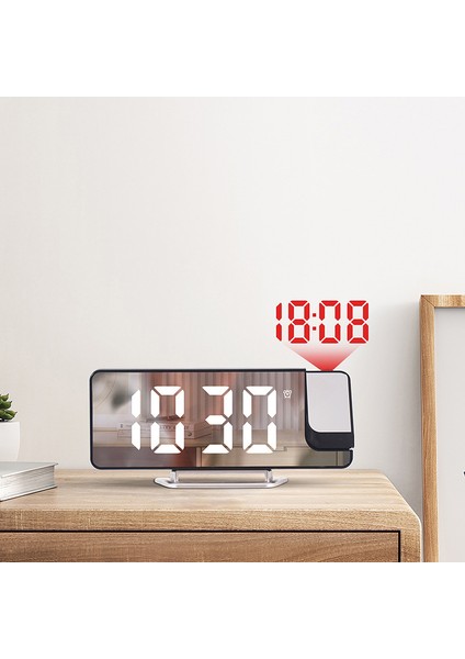 Beyaz Işık Projeksiyonlu Çalar Saat Döndürülebilir Projektör Tarih Aynalı Gece Sehpası Tavan Için LED Ev Ofis Başucu Kablosuz Yatak Odası (Yurt Dışından) fiyatları