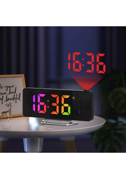 Beyaz Işık Projeksiyonlu Çalar Saat Döndürülebilir Projektör Tarih Aynalı Gece Sehpası Tavan Için LED Ev Ofis Başucu Kablosuz Yatak Odası (Yurt Dışından) modelleri