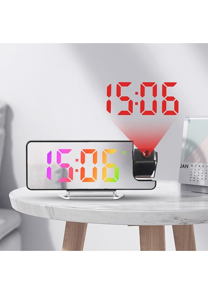 Beyaz Işık Projeksiyonlu Çalar Saat Döndürülebilir Projektör Tarih Aynalı Gece Sehpası Tavan Için LED Ev Ofis Başucu Kablosuz Yatak Odası (Yurt Dışından) fırsatları