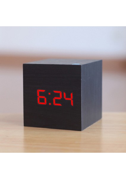 Kırmızı Işık Dijital Termometre Çalar Saat Ahşap LED Aydınlatmalı Ses Kontrolü Retro Glow Izle Masaüstü Masa Aydınlık Saat Ev Dekorasyon (Yurt Dışından)