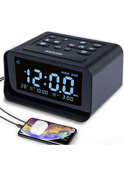 Siyah Ingiltere Çalar Saatli Radyo, USB Şarj Bağlantı Noktalı, Parlaklık Kısıcılı Elektrikli Saat, Ayarlanabilir Alarm Sesi, Fm Kapanma Zamanlayıcısı, Hoparlör (Yurt Dışından)
