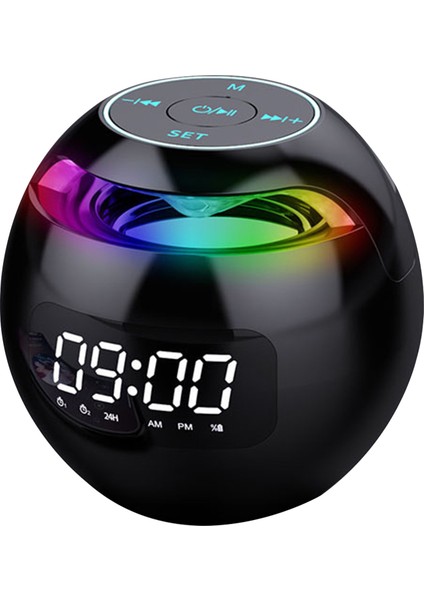 Siyah Küresel Masa Çalar Saat 2000 Mah LED Ekran Dijital Saat Bluetooth Uyumlu 5.0 Hoparlör Tf Kart Fm Radyo Doğum Günü Partisi Için (Yurt Dışından)
