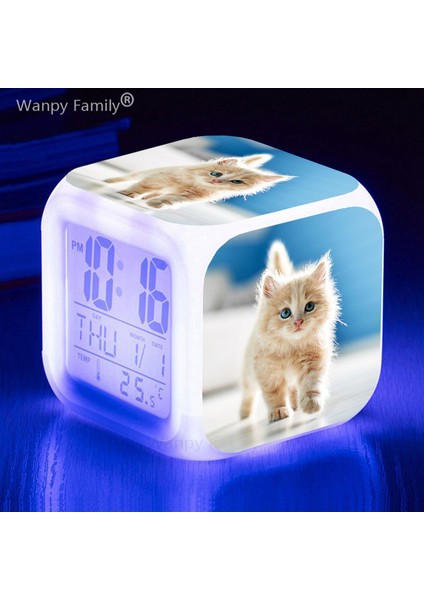 Temizle Sevimli Yavru Kedi 7 Renk Değiştirme LED Dijital Alarmlı Saat Saat Öğrenci Yatak Odası Dokunmatik Algılama Uyandırma Zamanlayıcısı Pet Kedi Masa Saati (Yurt Dışından) fiyatları