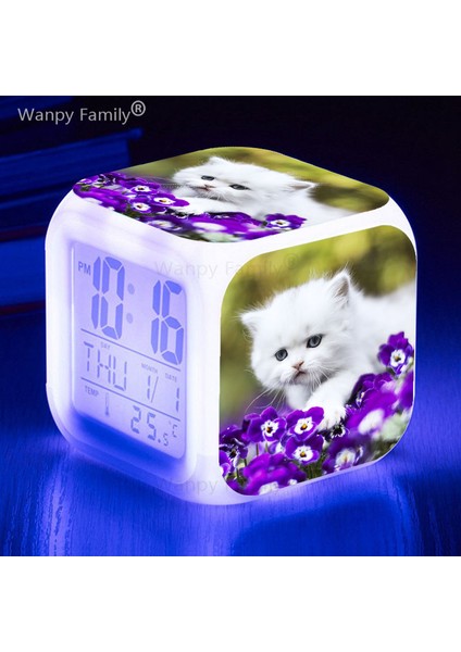 Temizle Sevimli Yavru Kedi 7 Renk Değiştirme LED Dijital Alarmlı Saat Saat Öğrenci Yatak Odası Dokunmatik Algılama Uyandırma Zamanlayıcısı Pet Kedi Masa Saati (Yurt Dışından) modelleri