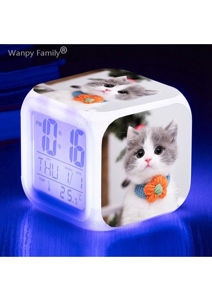 Temizle Sevimli Yavru Kedi 7 Renk Değiştirme LED Dijital Alarmlı Saat Saat Öğrenci Yatak Odası Dokunmatik Algılama Uyandırma Zamanlayıcısı Pet Kedi Masa Saati (Yurt Dışından) fırsatları