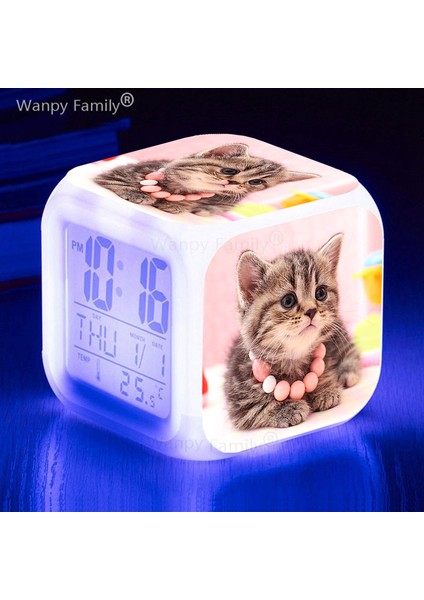 Temizle Sevimli Yavru Kedi 7 Renk Değiştirme LED Dijital Alarmlı Saat Saat Öğrenci Yatak Odası Dokunmatik Algılama Uyandırma Zamanlayıcısı Pet Kedi Masa Saati (Yurt Dışından) indirimleri