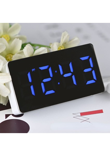 Mavi Mini Ayna Masa Saati Çok Fonksiyonlu Dijital Alarm Erteleme Ekran Süresi Gece LED Işık Masa Masaüstü Ev Dekor Hediyeler Çocuk (Yurt Dışından)