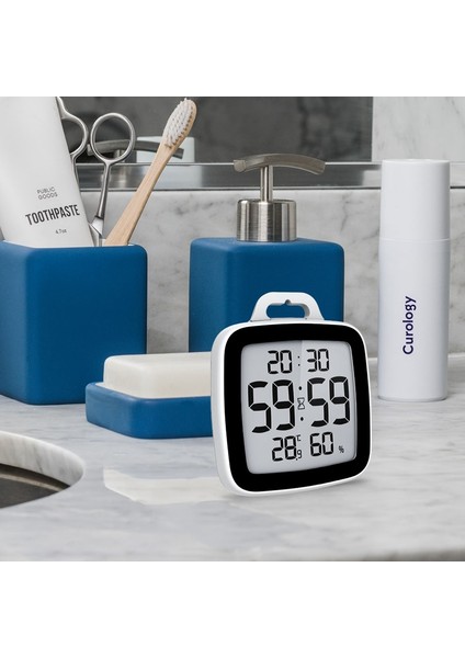 Beyaz LCD Ekran Su Geçirmez Dijital Banyo Duvar Saati Sıcaklık Nem Ölçer Geri Sayım Süresi Kanca Zamanlayıcı ile Çevirme Duş Saatleri (Yurt Dışından) indirimleri