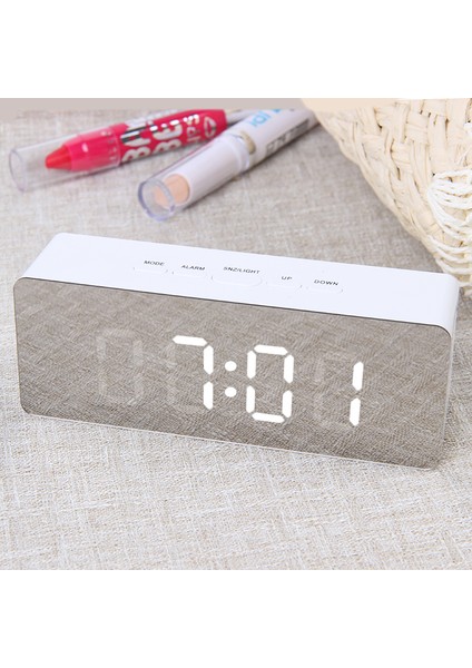 Yuvarlak-Yeşil Dijital Ayna LED Çalar Saat Gece Işıkları Termometre Duvar Saati Lamba Kare Dikdörtgen Çok Fonksiyonlu Masa Saatleri Mini Alarm (Yurt Dışından)