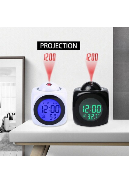 Beyaz Yaratıcı LCD Dijital Çalar Saat Projektör USB Şarj Edilebilir Hava Durumu Masası Zaman Tarih Ekranı Projeksiyon Sıcaklık ile Ev (Yurt Dışından)