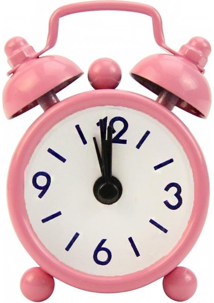 Pembe Çocuklar Çalar Saat Çift Çan Saat Ev Sevimli Pil Kumandalı Analog Mini Yuvarlak Başucu Çalar Saat Masa Saati Ev Dekorasyon (Yurt Dışından)