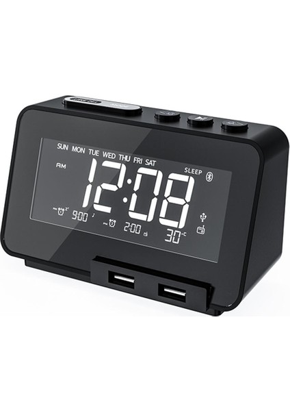Ab Tak Siyah Kablosuz Hoparlör USB Şarjı Fm Radyo, Mini Taşınabilir Çalar Saat Ses Masaüstü Başucu Ses Abd/ab/ingiltere Tak (Yurt Dışından)