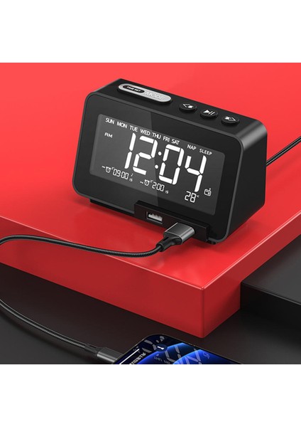 Ab Tak Siyah Kablosuz Hoparlör USB Şarjı Fm Radyo, Mini Taşınabilir Çalar Saat Ses Masaüstü Başucu Ses Abd/ab/ingiltere Tak (Yurt Dışından) modelleri