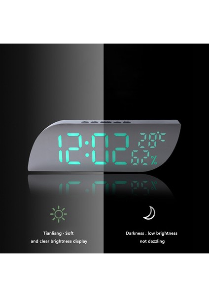 Beyaz Işık Sweethome Abs LED Ayna Yüzeyli Dijital Saat Sıcaklık Nem Algılama Erteleme Işlevi Yatak Odası Başucu Için Dijital Saat (Yurt Dışından)