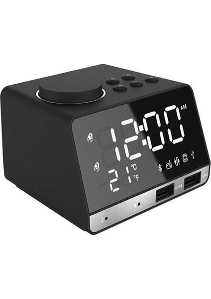 Siyah K11 Bluetooth Uyumlu 4.2 Radyo Çalar Saat Hoparlör 2 USB Bağlantı Noktalı LED Dijital Çalar Saat Ev Dekorasyonu Masa Saati (Yurt Dışından)