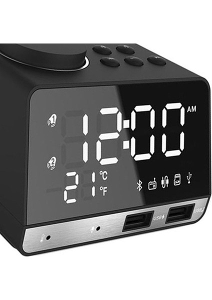 Siyah K11 Bluetooth Uyumlu 4.2 Radyo Çalar Saat Hoparlör 2 USB Bağlantı Noktalı LED Dijital Çalar Saat Ev Dekorasyonu Masa Saati (Yurt Dışından) fiyatları