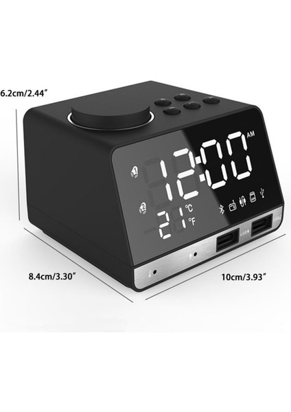 Siyah K11 Bluetooth Uyumlu 4.2 Radyo Çalar Saat Hoparlör 2 USB Bağlantı Noktalı LED Dijital Çalar Saat Ev Dekorasyonu Masa Saati (Yurt Dışından) modelleri
