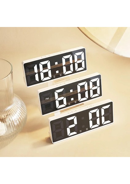 B-Beyaz Dijital Çalar Saat Ses Kontrolü Sıcaklık Erteleme Gece Modu Masaüstü Masa Saati 12/24H Rahatsız Etmeyi Önleme Fonksiyonu LED Saatler Izle (Yurt Dışından)