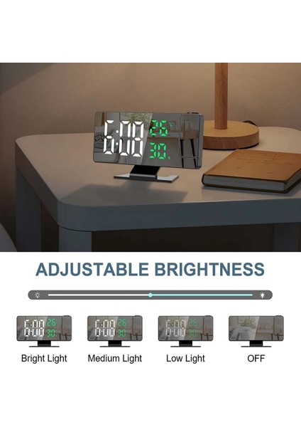 Siyah Gövde Yeşil Projeksiyon Dijital Alarmlı Saat Saat Sıcaklık Nem Gece Modu Erteleme Masa Saati 12/24 H USB Projektör LED Saat (Yurt Dışından)