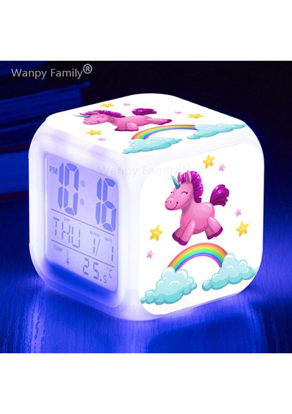 Beyaz 7 Renk Değiştiren Unicorn LED Dijital Çalar Saat Erkek Kız Hediyeleri Çocuk Odası Dokunmatik Algılama Uyanma Zamanlayıcısı Taşınabilir Masa Saati (Yurt Dışından)