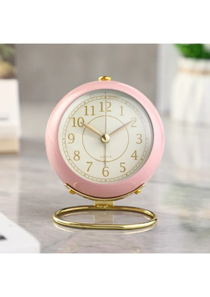 Altın Tabanlı Retro Metal Çerçeveli Pembe Yaratıcı Çalar SAAT3D Kadranlı Arka Aydınlatmalı Masa Masa Çalar Saati Ev Ofis Için Pil Gerektirmez (Yurt Dışından)