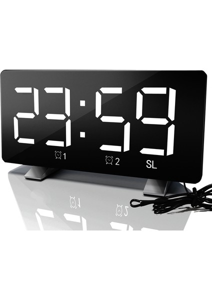 Siyah Beyaz Metinli Dijital Çalar Saat, Şarj Portlu Radyo Saat Çift Alarm, Ayarlanabilir Erteleme Süresi Işık Sensörü Başucu Çalar Saat (Yurt Dışından)