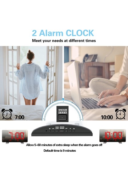 Siyah Beyaz Metinli Dijital Çalar Saat, Şarj Portlu Radyo Saat Çift Alarm, Ayarlanabilir Erteleme Süresi Işık Sensörü Başucu Çalar Saat (Yurt Dışından) modelleri