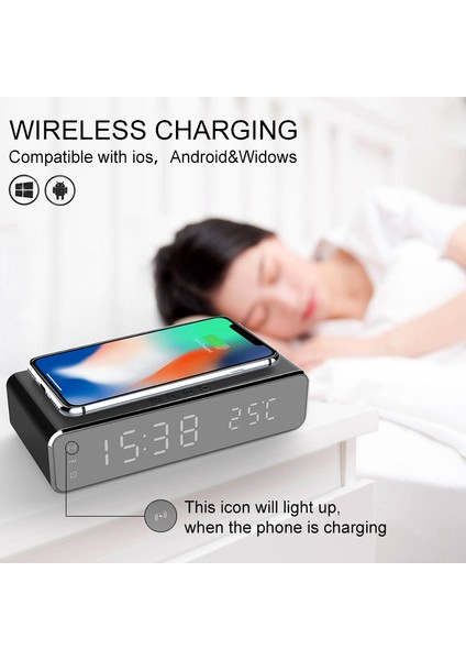 Siyah Kablosuz Şarj Zaman Çalar Saat LED Dijital Termometre Kulaklık Telefon Şarj Cihazları Iphone Samsung Için Hızlı Şarj Dock Istasyonu (Yurt Dışından) indirimleri