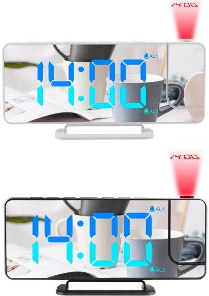 Yatak Odası Için Beyaz Projeksiyonlu Çalar Saat LED Ekran 2 Alarm Ayarlanabilir Parlaklık (Yurt Dışından)