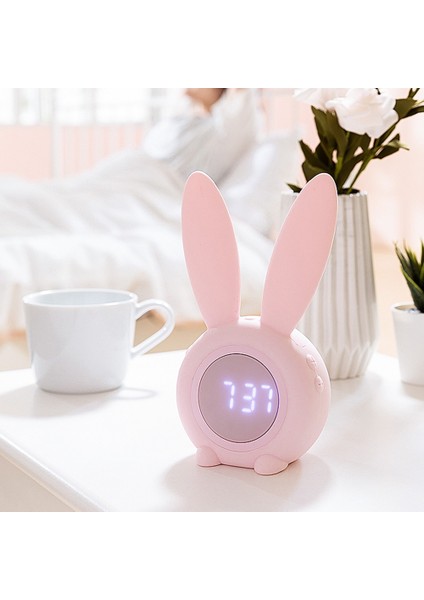 Mavi Tavşan Çalar Saat Silikon Masa Saati LED Gece Lambası Çocuklar Dijital Masaüstü Saatler USB Şarj Edilebilir Ev Ofis Okul Odası Için (Yurt Dışından)