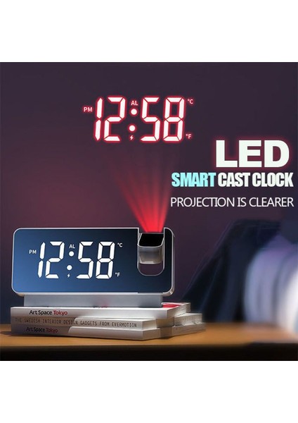 Beyaz Yaratıcı 180 Kol Projeksiyonlu Dijital Çalar Saat Sıcaklık Nem Gece Modu Erteleme Masa Saati 12/24H Projektör LED Saat (Yurt Dışından)