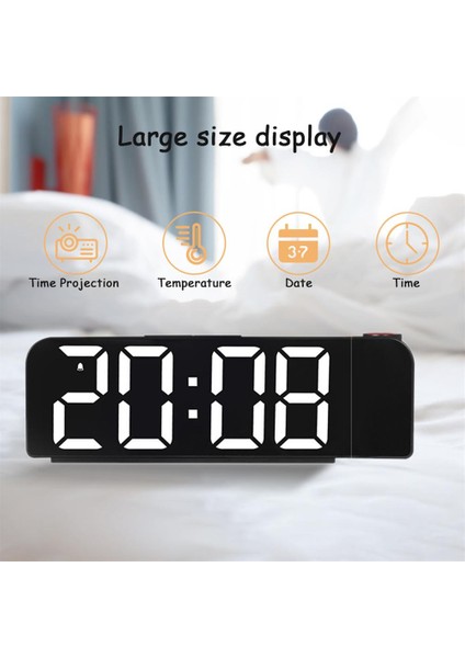 Yeşil Işık 180 Derece Döndürme Projeksiyon Çalar Saat 12/24H LED Dijital Saat USB Şarj Edilebilir Tavan Projektörü (Yurt Dışından)