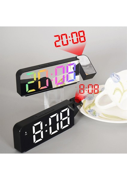 Yeşil Işık 180 Derece Döndürme Projeksiyon Çalar Saat 12/24H LED Dijital Saat USB Şarj Edilebilir Tavan Projektörü (Yurt Dışından)