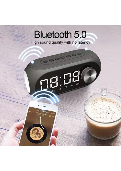 Siyah Kablosuz Hoparlör Saat LED Dijital Saat USB Şarj Edilebilir Çift Alarmlı Radyo Erteleme Saati Çok Fonksiyonlu Müzik Çalma (Yurt Dışından) indirimleri