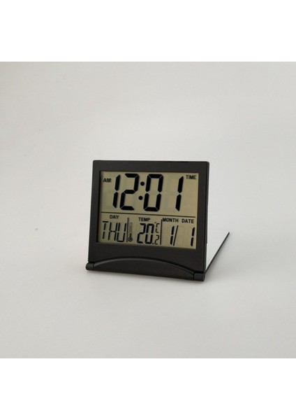 Siyah 1 Adet Mini Katlanır LCD Dijital Ekran Ince Seyahat Basit Uygun Taşıma Tarihi Sıcaklık Çok Fonksiyonlu Çalar Saat Sarkaç (Yurt Dışından)