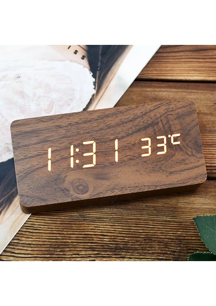 Yatak Odaları Için Küçük Beyaz Ahşap Kare LED Akıllı Alarm Saatleri, Sıcaklıklı Dijital Başucu Saati, Ses Kontrolü, Masaüstü Saati (Yurt Dışından) fiyatları