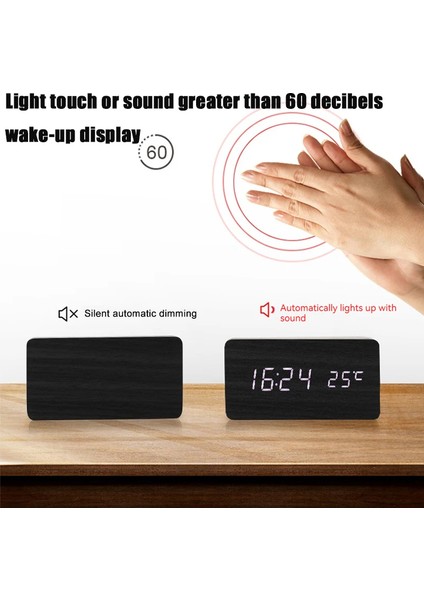 Yatak Odaları Için Küçük Beyaz Ahşap Kare LED Akıllı Alarm Saatleri, Sıcaklıklı Dijital Başucu Saati, Ses Kontrolü, Masaüstü Saati (Yurt Dışından) fırsatları