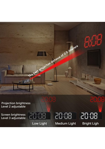 Yeşil Işık 180 Derece Döndürme Projeksiyon Çalar Saat 12/24H LED Dijital Saat USB Şarj Edilebilir Tavan Projektörü (Yurt Dışından)