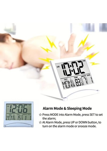 Siyah 1 Adet Mini Katlanır LCD Dijital Ekran Ince Seyahat Basit Uygun Taşıma Tarihi Sıcaklık Çok Fonksiyonlu Çalar Saat Sarkaç (Yurt Dışından) indirimleri