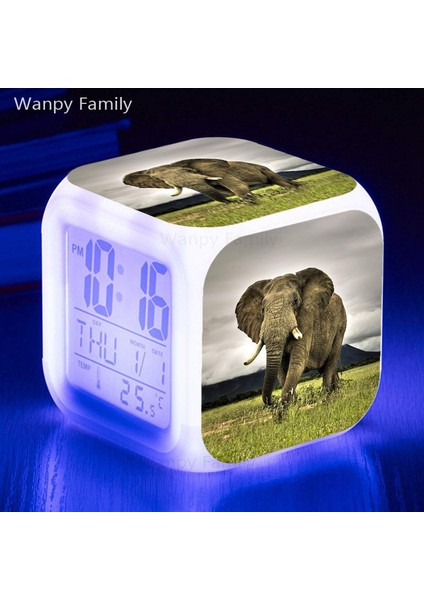 Ordu Yeşil Çocuk Hediyeleri Fil Çalar Saat 7 Renk Parlayan LED Dijital Saat Çocuk Oyuncakları Çok Fonksiyonlu LCD Dijital Yanıp Sönen Işık Saati (Yurt Dışından)