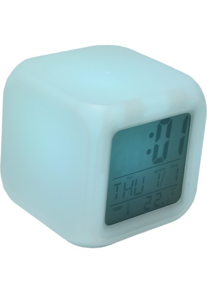 Gece Işık Saati Dijital Alarmlı Saat Saat 7 Renkli LED Işık 8X8X8CM Takvim Karikatür Tarzı Termometre Çocuk Odası (Yurt Dışından)